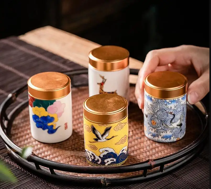Food Storage Metal Box - Metal Ceramics Double Layer Tea Caddy