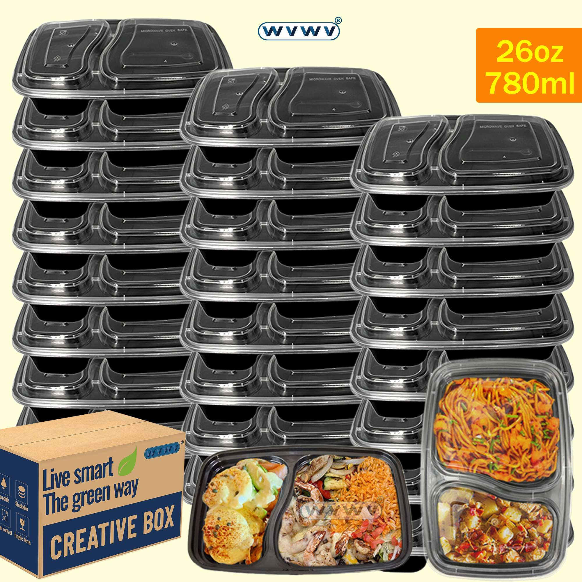Food Storage Vault - 10/40 Pack 26 oz Two-Compartment Food