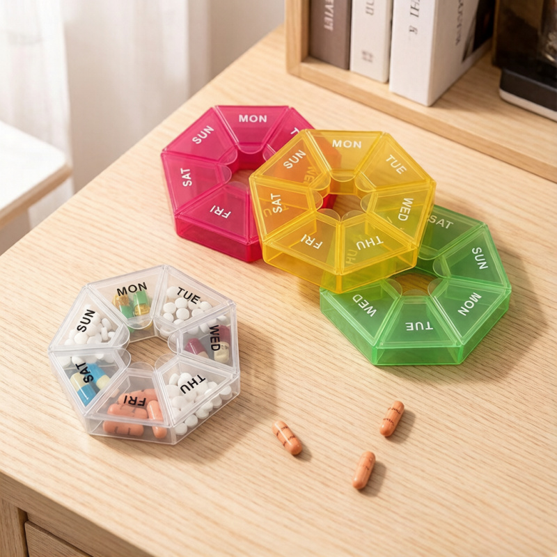 Food Storage Vault - Portable 7 Day 7 Compartments Pill