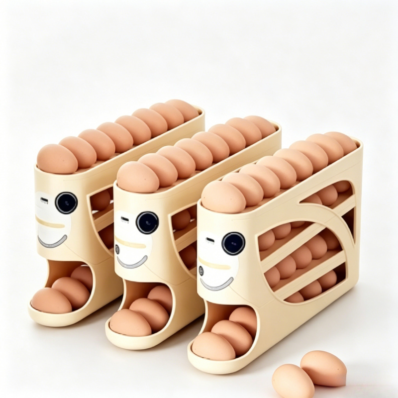 Xxl Food Storage Container - 3-Tier Auto Rolling Egg Storage Rack,