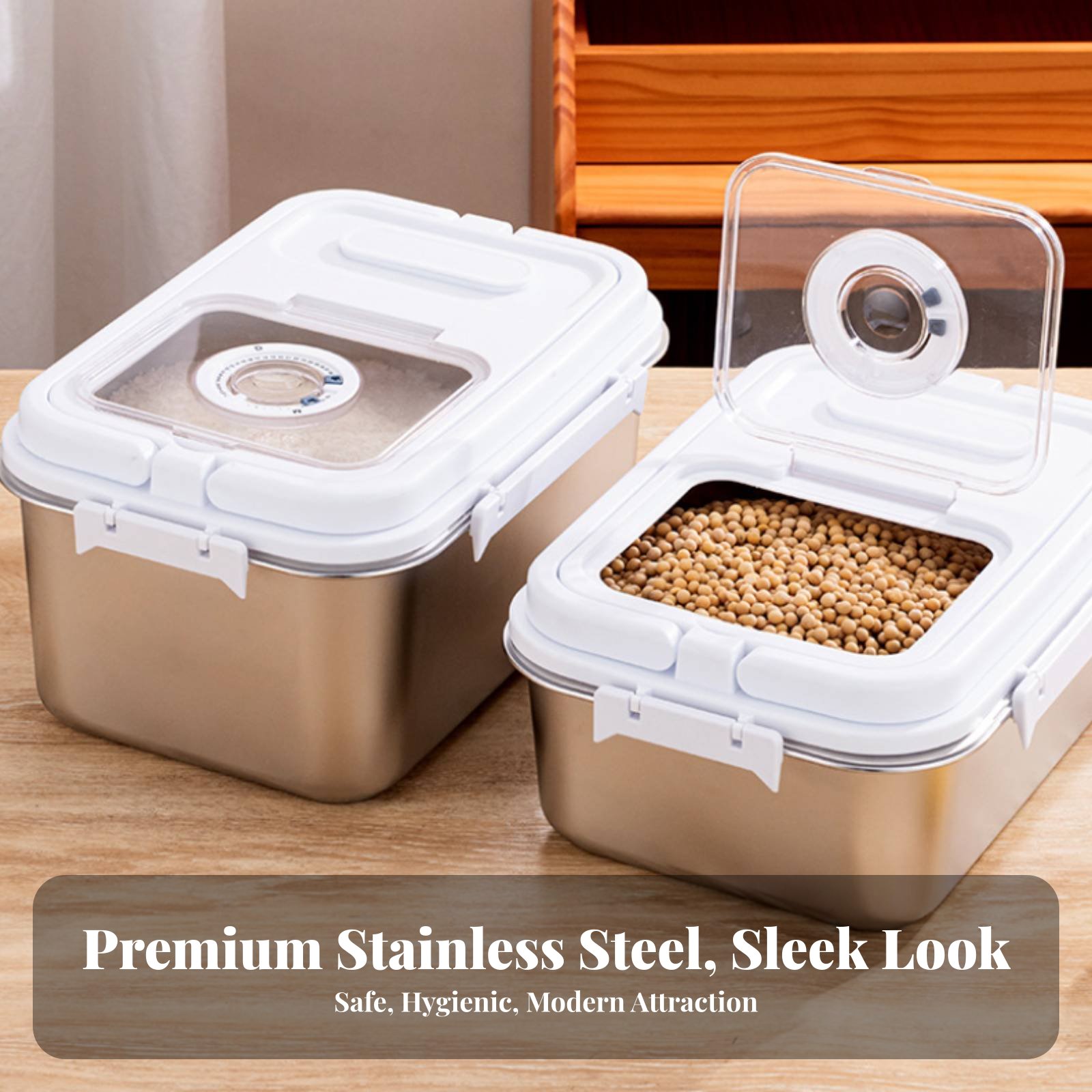 Food Storage Metal Box - Stainless Steel Rice Bin Moisture-Resistant Pet