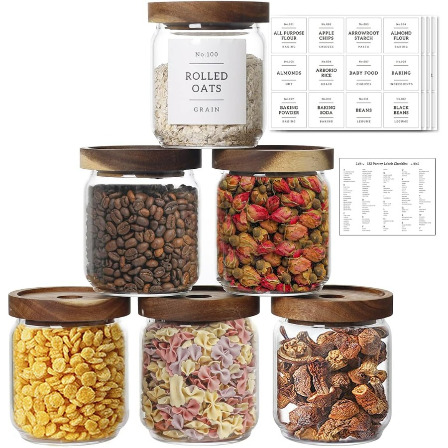 Food Storage Labels - 16 OZ Stackable Glass Food Storage