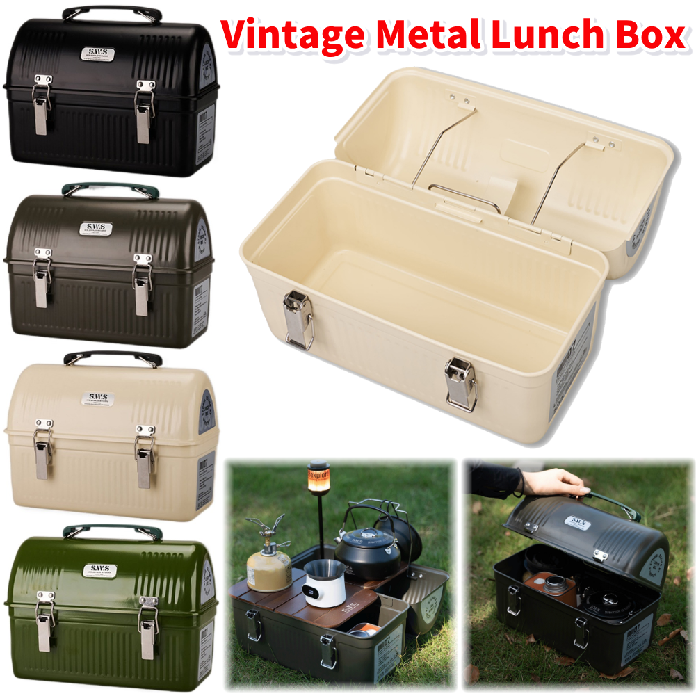 Food Storage Handling - Vintage Metal Lunchbox 9.4L Efficient Storage