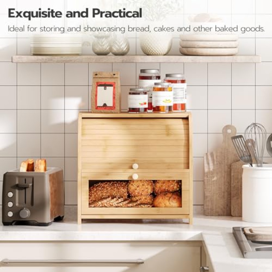 Bread Box, Bamboo Bread Box fo - Food Storage Box Large avis et prix