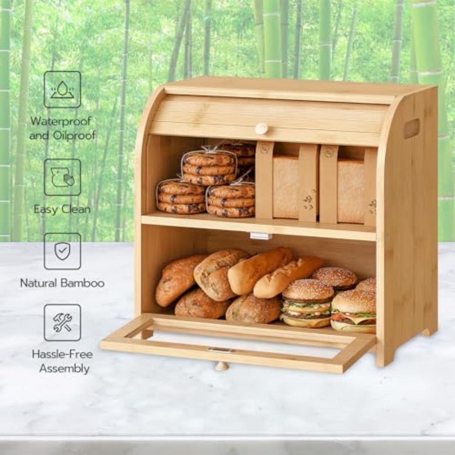 Bread Box, Bamboo Bread Box fo - Food Storage Box Large avis et prix