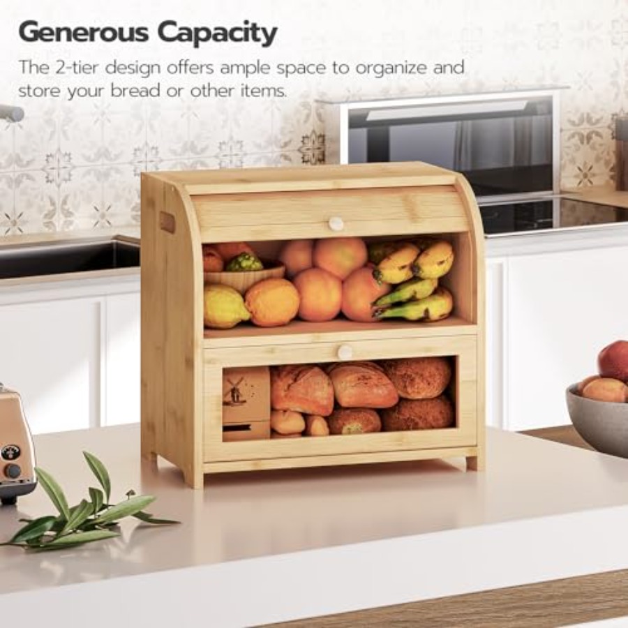 Bread Box, Bamboo Bread Box fo - Food Storage Box Large avis et prix