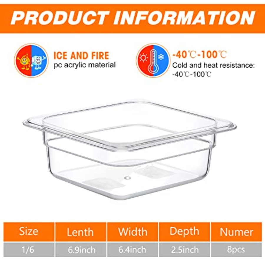8 Pcs 1/6 Size, 2.6 Inch Deep  - Food Storage In Restaurant avis et prix