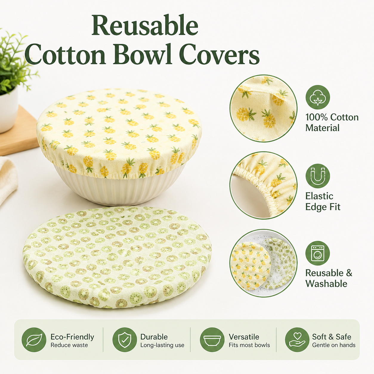 Cotton Bowl Cover, Elastic Edg - Food Storage Yellow avis et prix