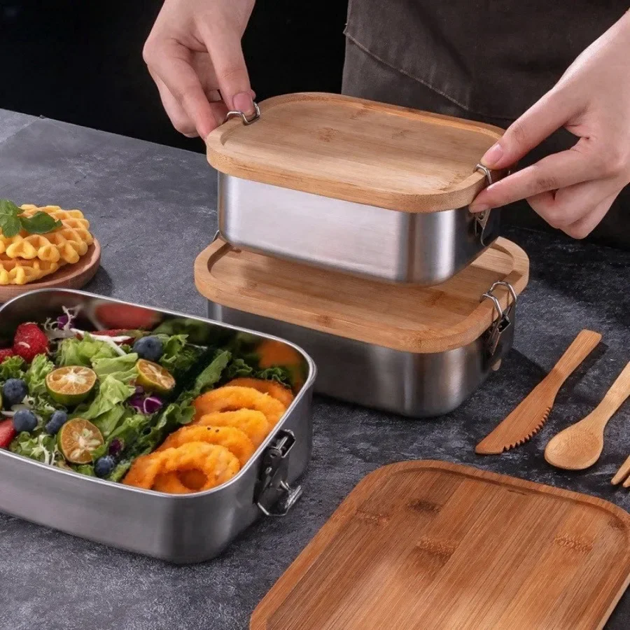 New 304 stainless steel bamboo - Food Storage With Colander avis et prix