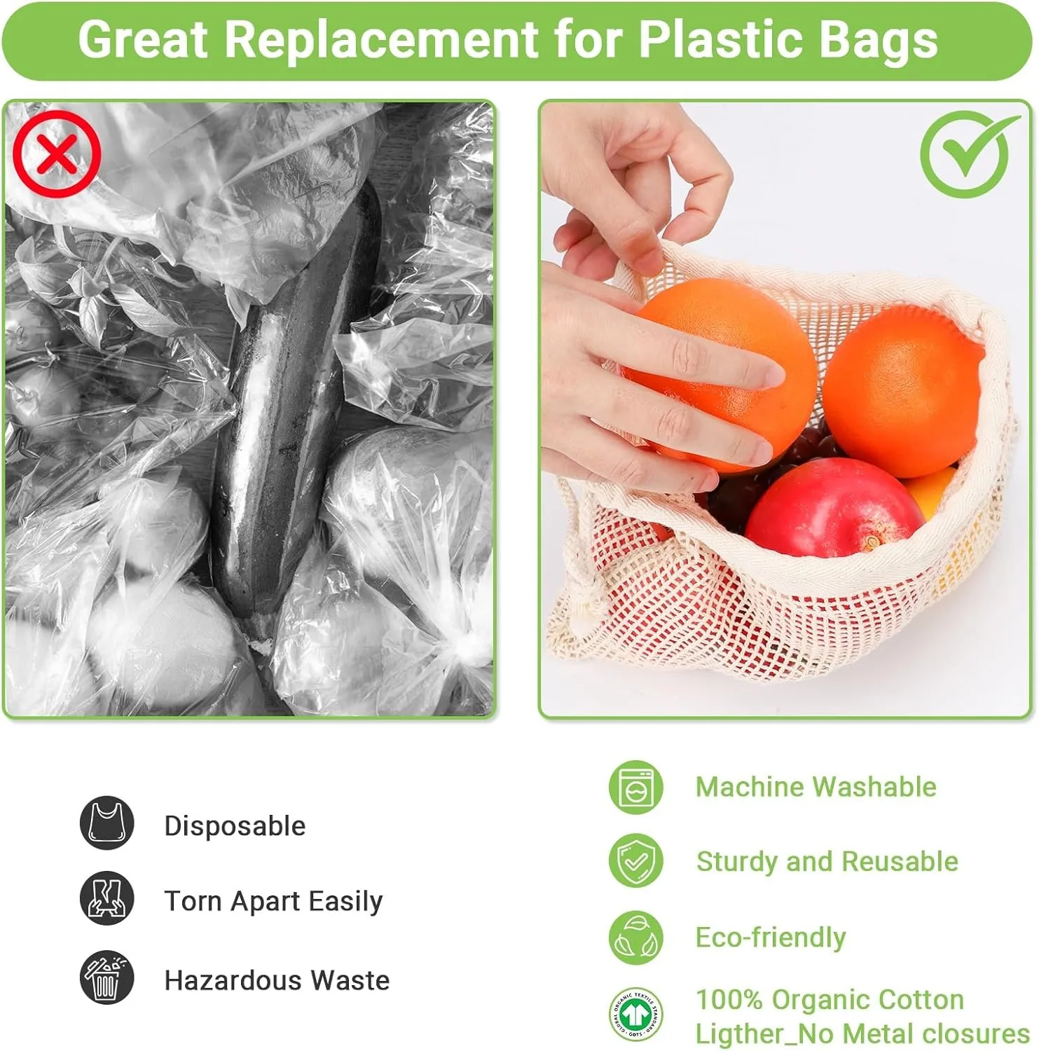 Weedi 3/6pack Reusable Cotton  - Produce Bag Reusable Mesh avis et prix