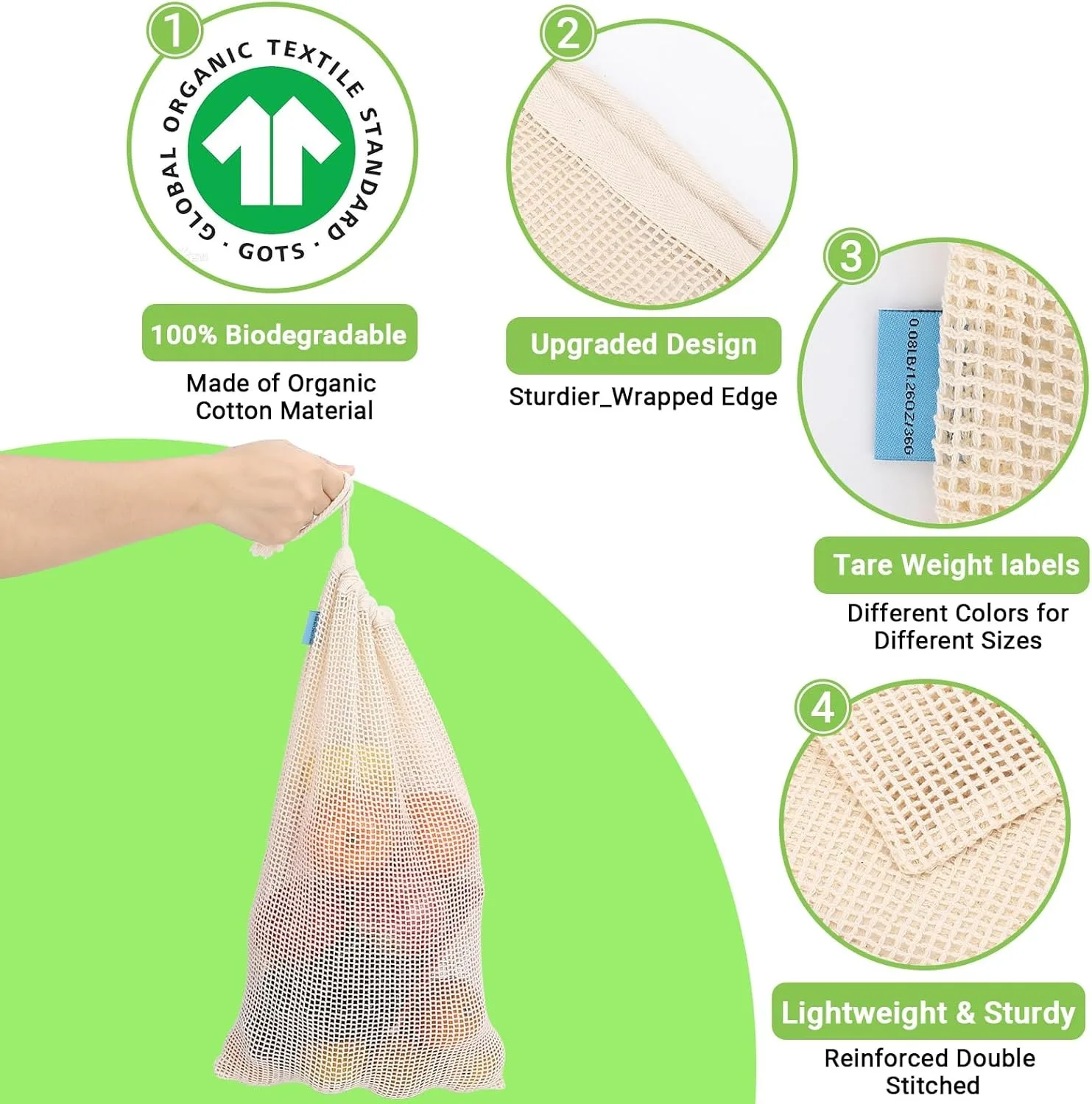 Weedi 3/6pack Reusable Cotton  - Produce Bag Reusable Mesh avis et prix