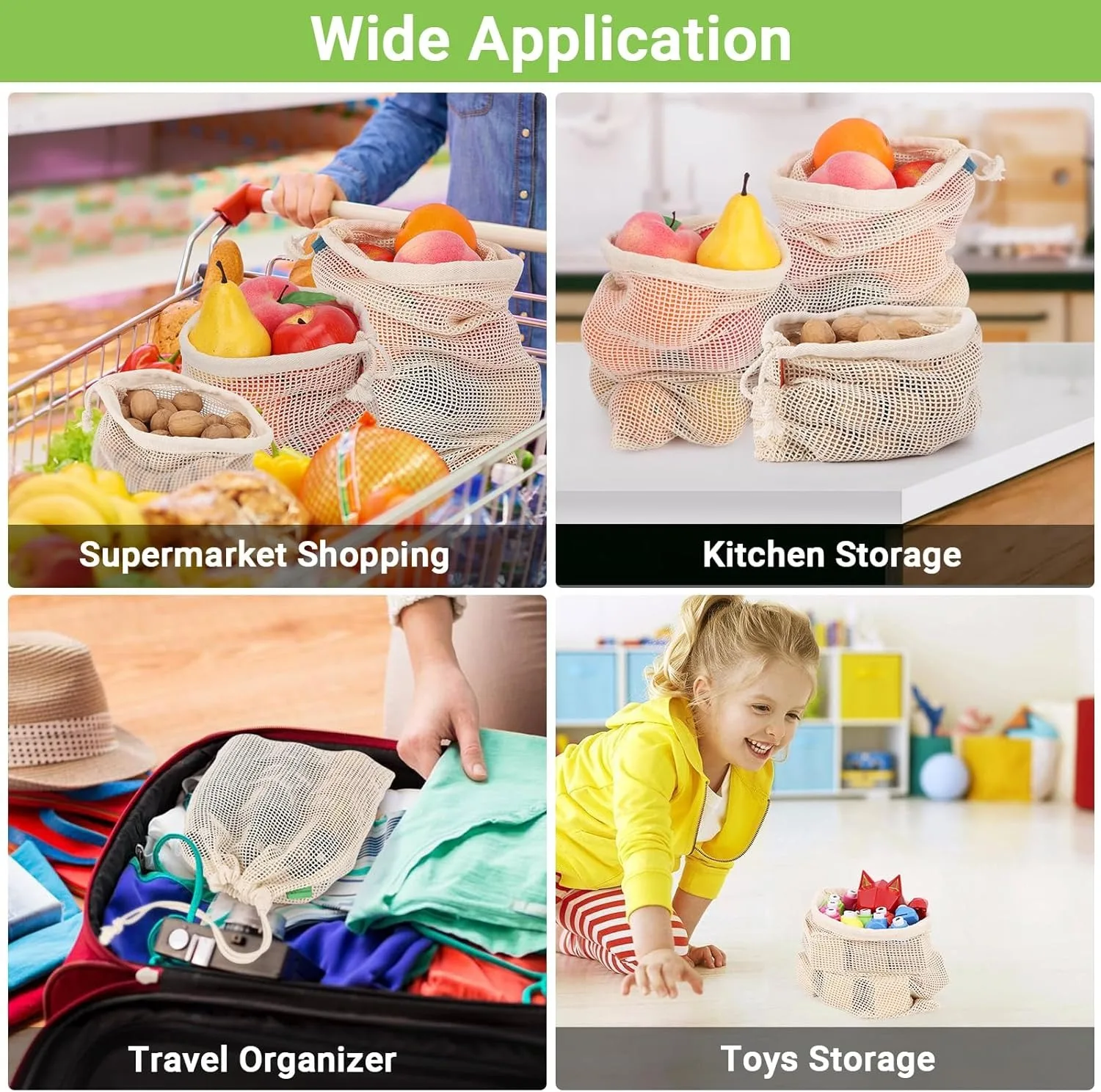 Weedi 3/6pack Reusable Cotton  - Produce Bag Reusable Mesh avis et prix